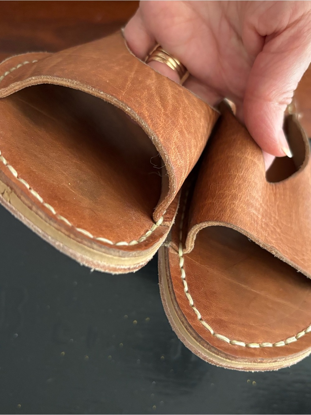 Minda Living Moroccan Brown Leather Celeste Slide Sandals - Picture 7 of 11